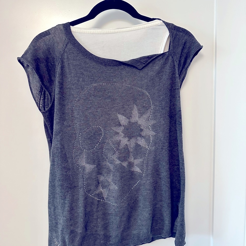 Zadig & Voltaire flower skull super fine grey cotton T-shirt XS